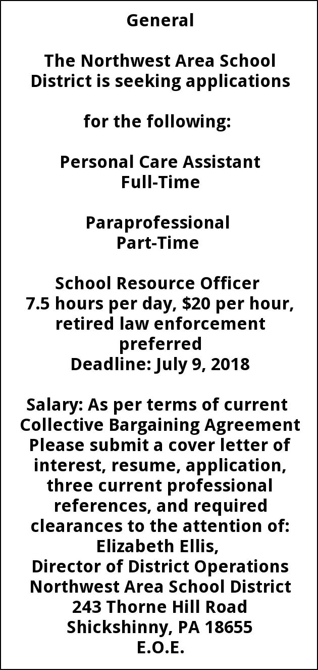 Personal Care Paraprofessional School Resource Officer Northwest