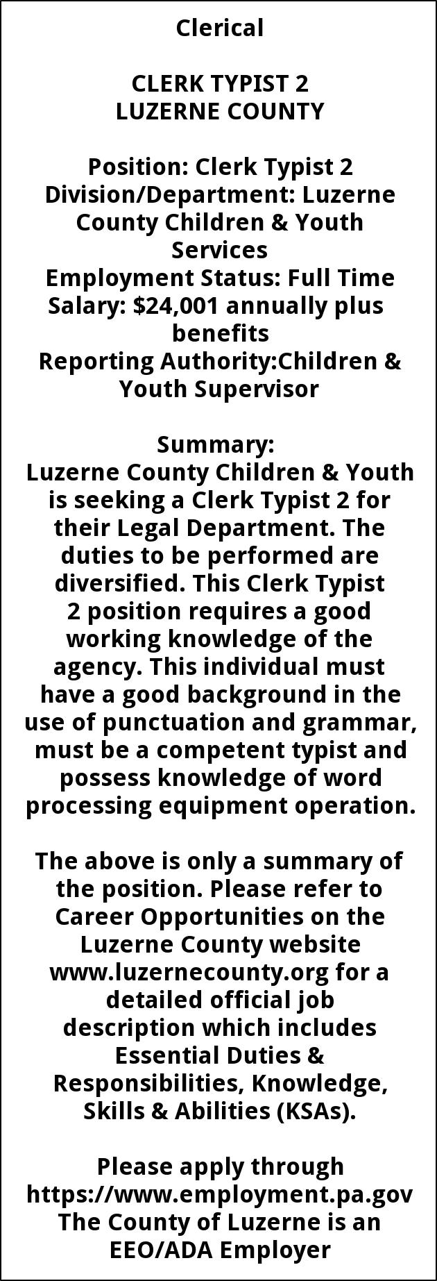 Clerk typist jobs in suffolk county