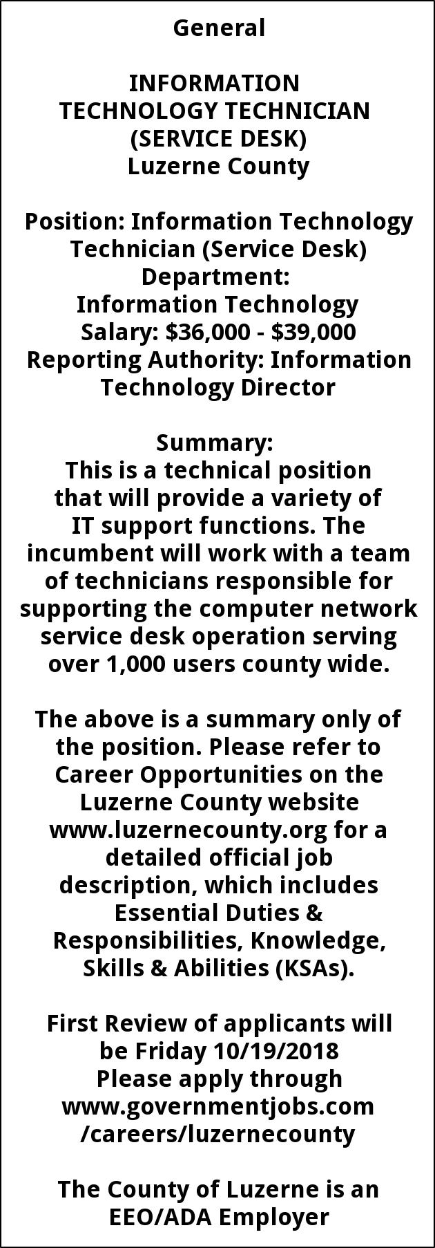 Information Tech Service Desk Luzerne County