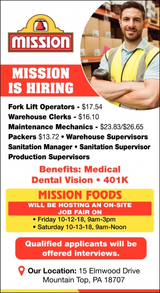 Dårlig skæbne rækkevidde mærke navn Packers Maintenance Mechanics Fork Lift Operators Billingual Human  Resources Representative, Mission Foods - Mountain Top