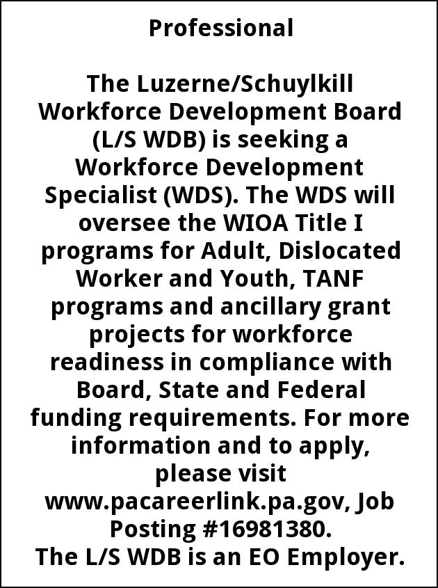 Workforce Development Specialist, The Luzerne/Schuylkill Workforce 
